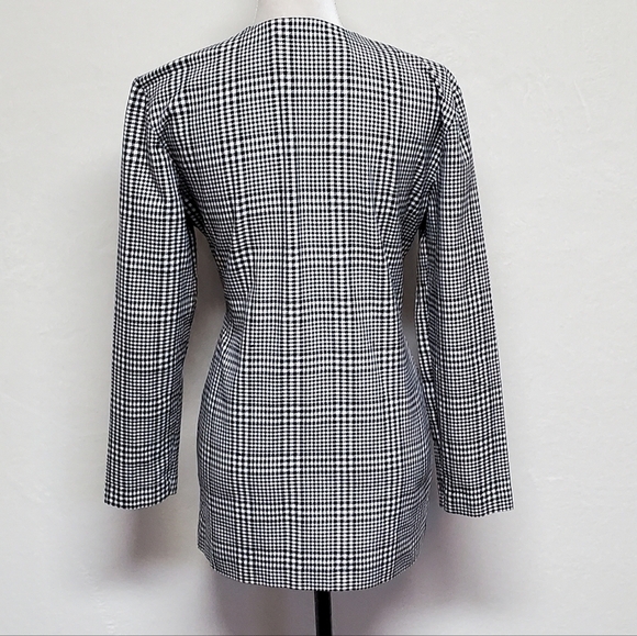 Vintage 80s GSL Black Houndstooth Double Breasted Collarless Blazer Jacket S - Picture 11 of 15